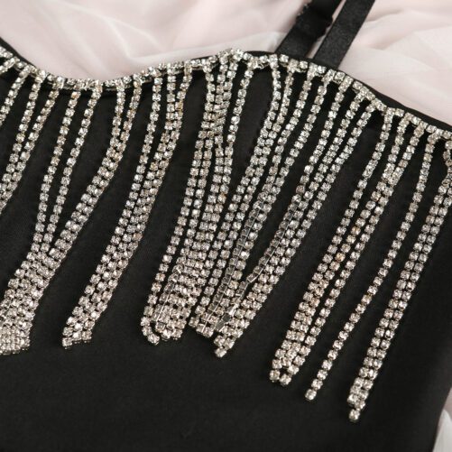 Summer Solid Color Stitching Light Diamond Tassel Wrapped Chest Navel Vest Female