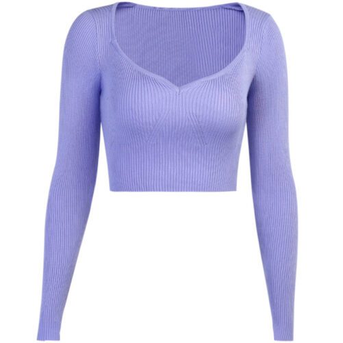 New Long Sleeve Slim-fit Top Women Sexy Heart, V-neck Knitted Sweater