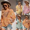 Women Clothing Autumn Lace Romantic Holiday Printed Top For Women in Tops & Tees