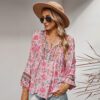 Women Clothing Autumn Lace Romantic Holiday Printed Top For Women in Tops & Tees