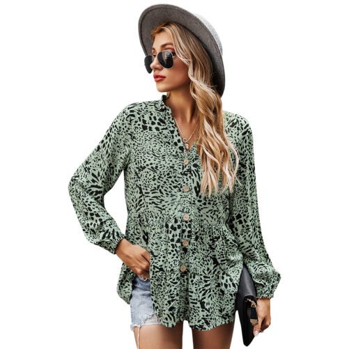 Women Clothing Autumn Popular V-neck Floral Printed Top For Women