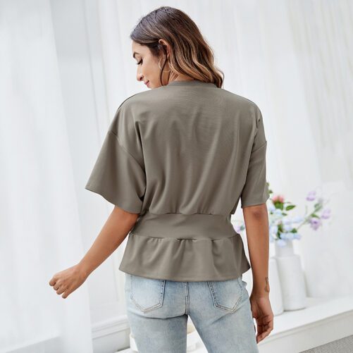 Summer New Elegant Bottoming Shirt round Neck Short Sleeve Urban Casual Women Fashion Slim Fit Pullover Waist Tight T-shirt
