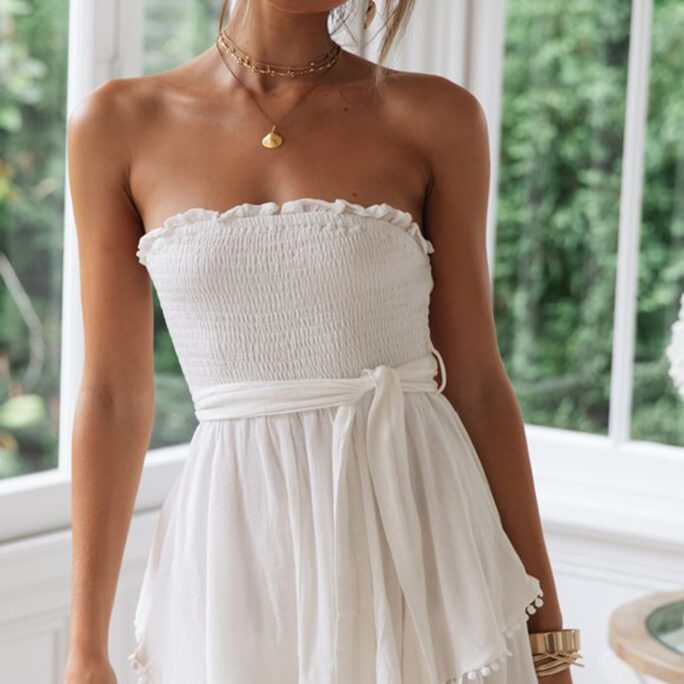 Summer New Lace-up Chest-Wrapped Dress  Sexy Ruffles Short Skirt Women Clothing Generation