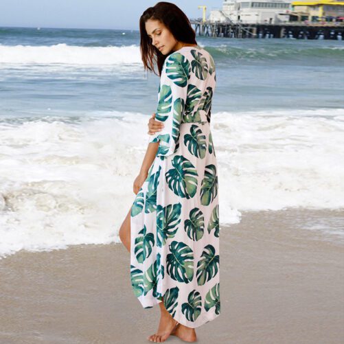 Rayon Japanese Banana Leaf Loose Sunscreen Clothes Beach Cover-up Bikini Jacket Swimsuit Outwear Women Cardigan
