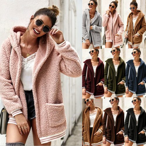 Women Clothing Hooded Furry Coat Long Shirt