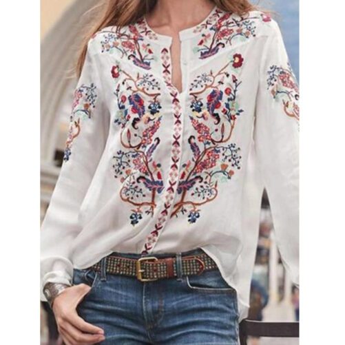 Bohemian Style Loose Cardigan Printing Long Sleeve Shirt Top