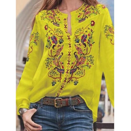 Bohemian Style Loose Cardigan Printing Long Sleeve Shirt Top