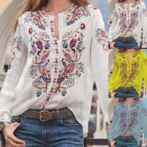 Bohemian Style Loose Cardigan Printing Long Sleeve Shirt Top