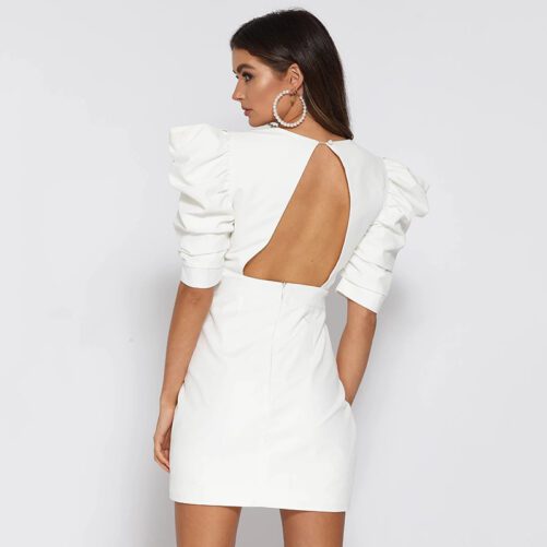 Hot Selling Women Wear Sexy Backless V-neck Button Princess Sleeves Dress One Piece Drop