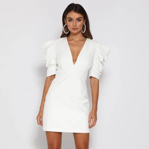 Hot Selling Women Wear Sexy Backless V-neck Button Princess Sleeves Dress One Piece Drop