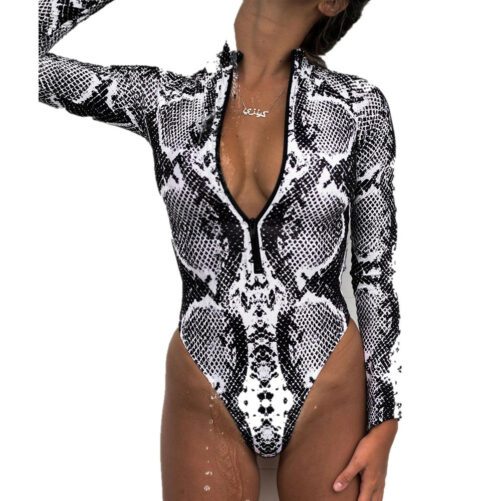 Swimsuit Snake Print Swimsuit Female Leopard Print One-Piece Bikini  Long Sleeve Swimsuit