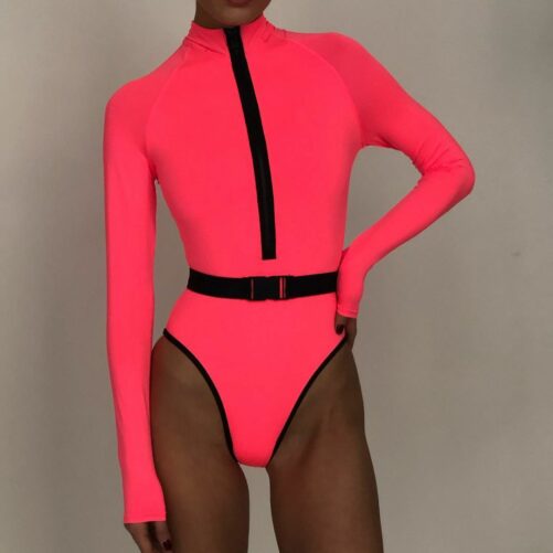 Swimsuit One-Piece Bikini New Fluorescent Color Solid Color Women Swimsuit