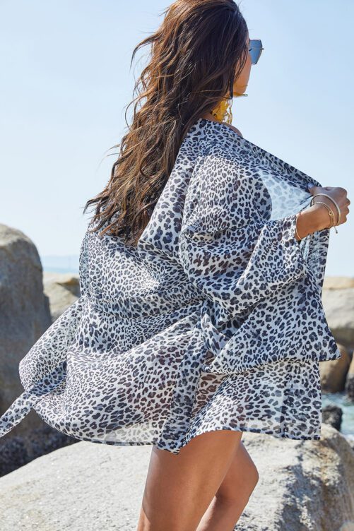 Summer Sexy Chiffon Printed Leopard Print Beach Sun Protection Shirt Vacation Cardigan Skirt Bikini Cover