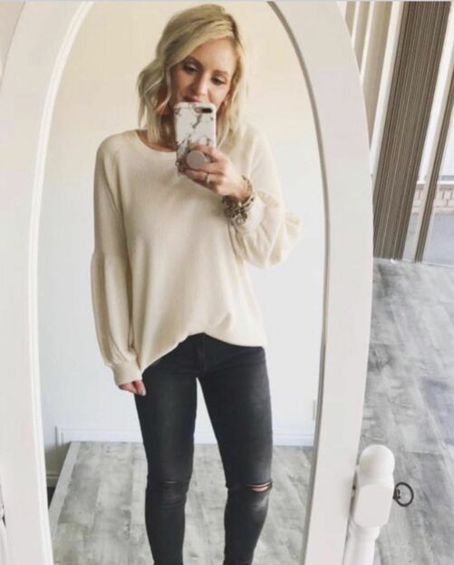 Autumn And Winter New Women Clothing Top Solid Color Lantern Sleeve Sweater