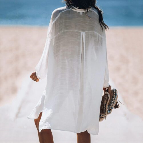 New Tencel Bamboo Shirt Cardigan Beach Jacket Bikini Blouse Vacation Swimsuit Outerwear Sun Protection Clothing