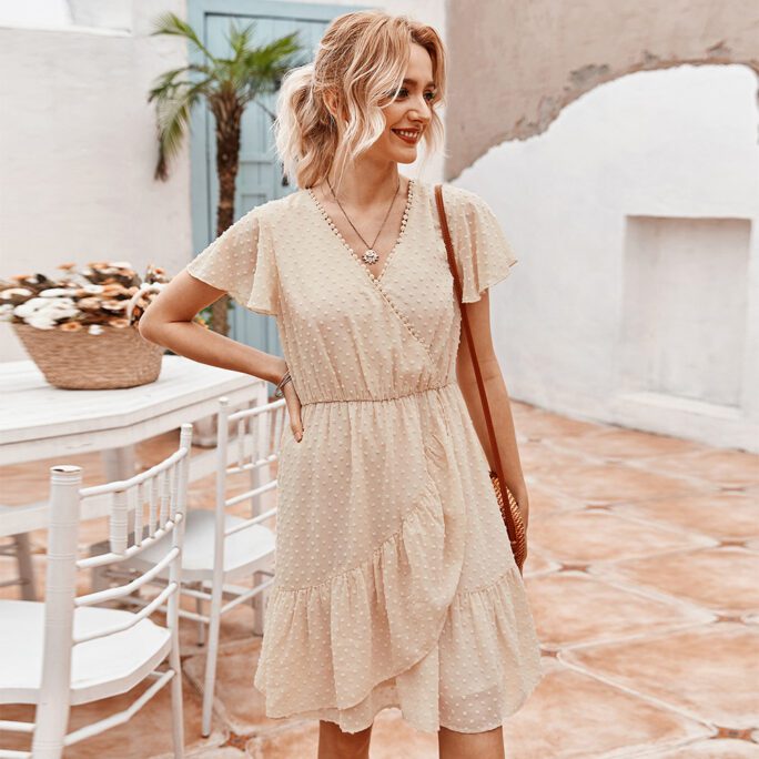 Celebrity Real Shot Women Summer Ruffles Solid Color Fairy Dress