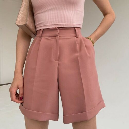 New Hot-sale Women Clothing Trousers Material Flanging With Pocket Zipper Button Solid Color Fashion Casual Pants Shorts
