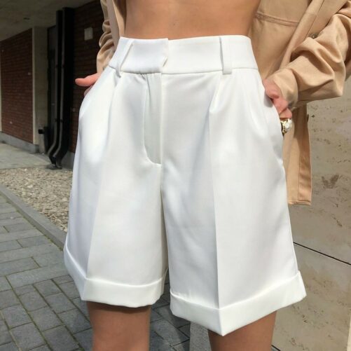New Hot-sale Women Clothing Trousers Material Flanging With Pocket Zipper Button Solid Color Fashion Casual Pants Shorts