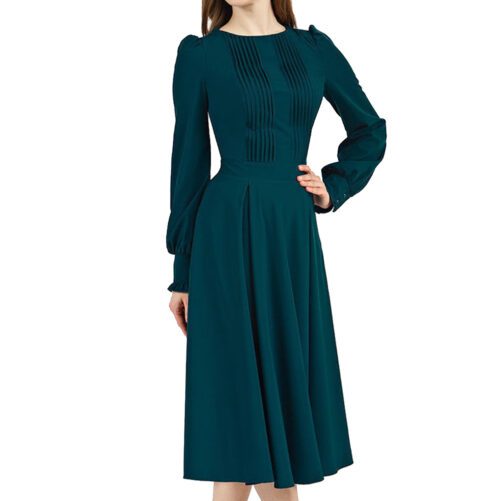 Women Hepburn Style Elegant Lantern Sleeve Dress
