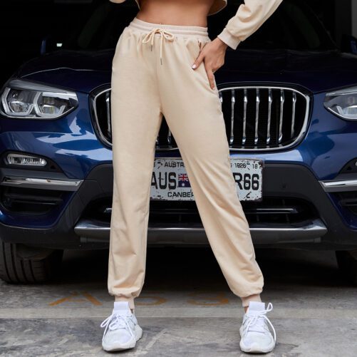 Harem Sweatpants Ins Style Casual Elastic Lace Solid Color Casual Trousers Sports Pants Female Ankle-tied