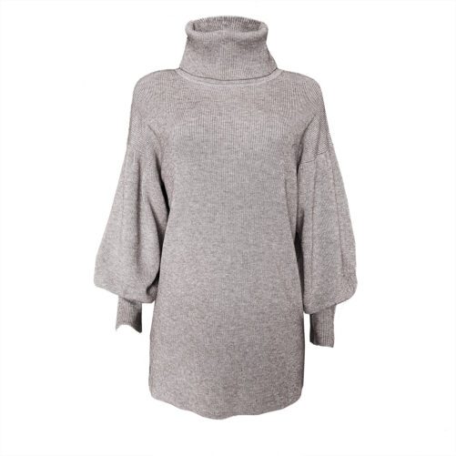 Leisure Turtleneck Lantern Sleeve Knitted Sweater Dress