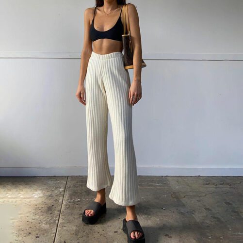 Autumn New Straight Pants Sexy Long Cropped Pants Striped Flared Women Pants