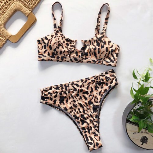 New Summer Bikini  Snakeskin Leopard Print Sexy Circle Split Bikini Swimsuit Female Spot