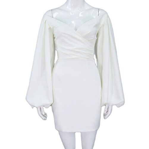 Sexy White Party Dresses Autumn Winter Sexy Mini Dresses Women Fashion Solid Color Off Shoulder Short Dress