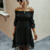 Spring and Summer Top-Selling Product Fashion Women  off-Shoulder Backless Solid Color Lace Dress in Dresses