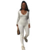New Low-necked Close-fitting Long Sleeve High Waist Pure Color Sports Fitness Jumpsuit in Jumpsuits