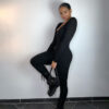 New Low-necked Close-fitting Long Sleeve High Waist Pure Color Sports Fitness Jumpsuit in Jumpsuits