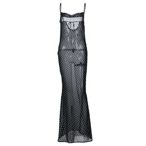Style Sexy Suspender Dress Autumn And Winter  Mesh See-through Back Self-tie Dress