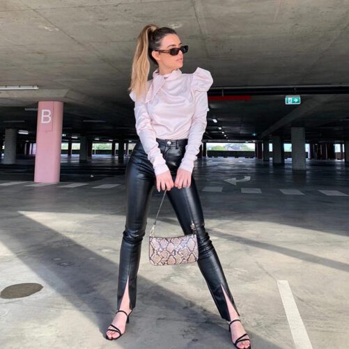 Simple Split Leather Pants Autumn And Winter New Fashion Pu Leather Tight Casual Leather Pants In The Middle Waist