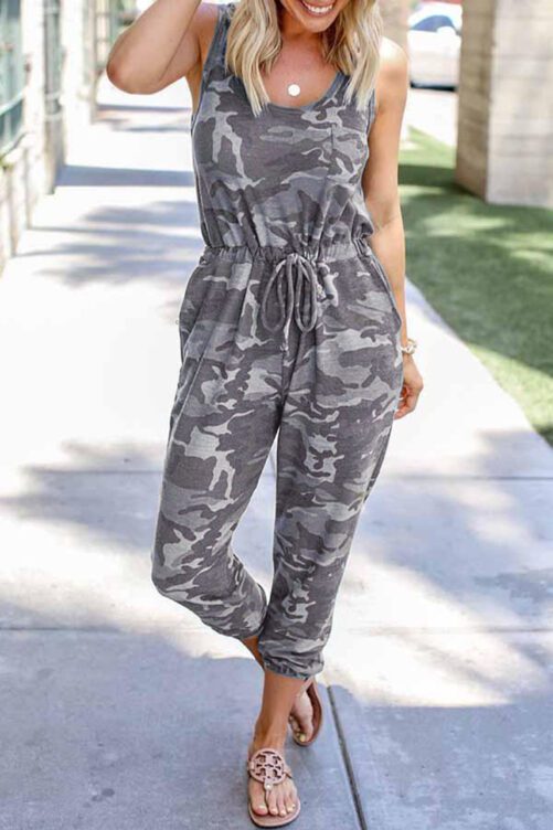 Summer Fashion Camouflage Printing Vest Tether Women Knitted Jumpsuit