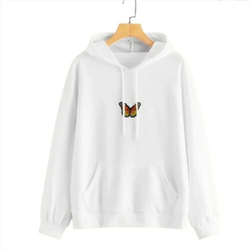 Loose Long Sleeve Embroidered Butterfly Hooded Loose Sweater