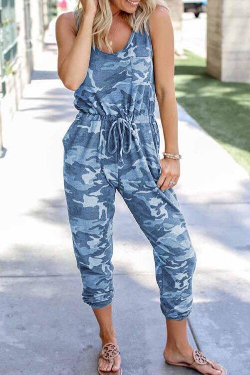Summer Fashion Camouflage Printing Vest Tether Women Knitted Jumpsuit