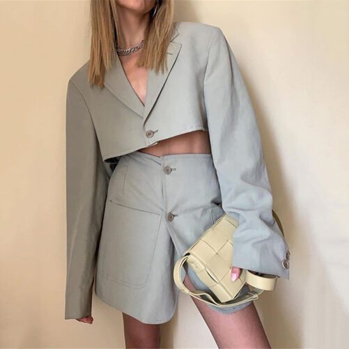 Spring And Autumn New Leisure Suit Women Long-sleeved Cardigan One Button Top Sheath Skirt Outfit Blazer