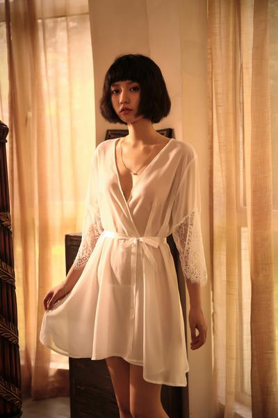 Sexy Lace Nightgown Lady Mesh Cardigan See-through Supreme Seduction Bathrobe