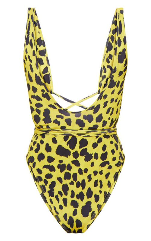 Sexy Leopard Print Snakeskin Printed Lace up One-Piece Swimsuit