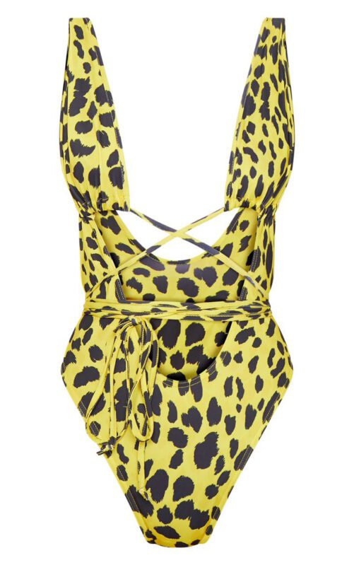 Sexy Leopard Print Snakeskin Printed Lace up One-Piece Swimsuit