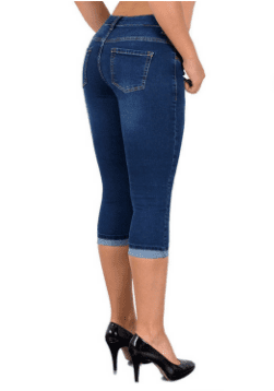 Women Skinny Pants Summer Stretch Slim Fit Large Size Flanging Denim Cropped Pants