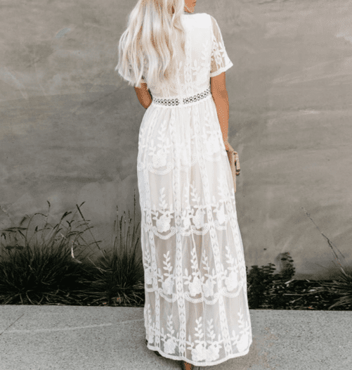 2021 New  Sexy V-neck High Waist Embroidered Lace Long Dress Real Shot