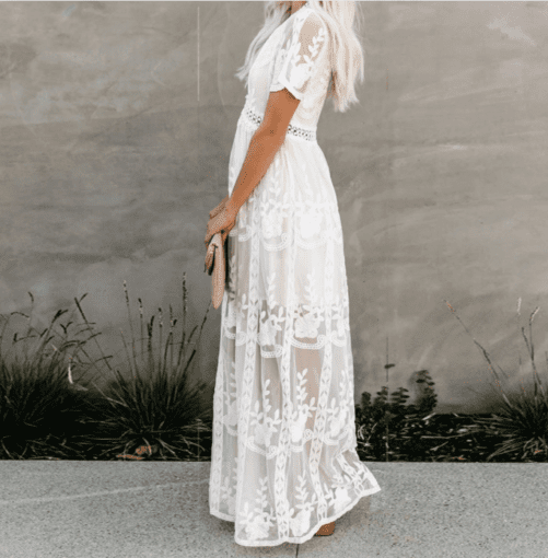 2021 New  Sexy V-neck High Waist Embroidered Lace Long Dress Real Shot