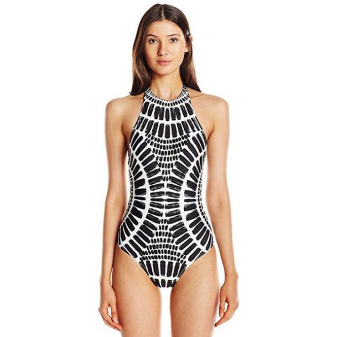790Sexy Halter Lace-up Swimsuit  Totem Scale Corrugated Printed Bikini Swimsuit