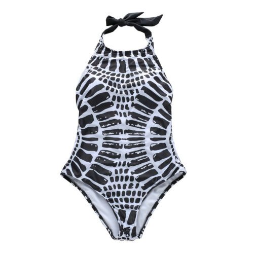 790Sexy Halter Lace-up Swimsuit  Totem Scale Corrugated Printed Bikini Swimsuit