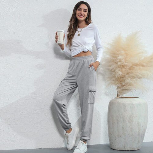 2021   Women Clothing Summer New Casual Fashion Sports Pocket Ankle Banded Pants