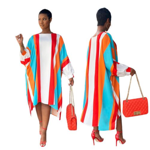 2021 Loose Casual Contrast Color Women  Dress