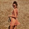 Summer New Printed See-through Blouse round Neck Long Sleeve Beach Cover-up Two-Piece Sexy Seaside Lace-up Blouse in Cover Ups