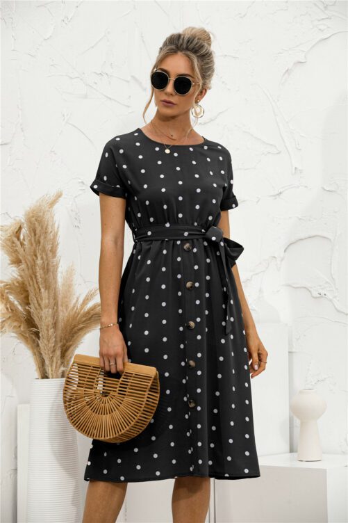 2021 summer New   Popular Polka Dot Breasted Dress