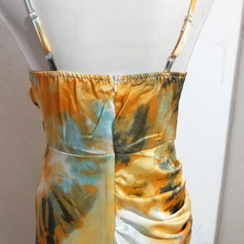 Popular 2021 Sexy Low-Cut Split Sling Dress Irregular Pattern Print Pleated Hip Skirt